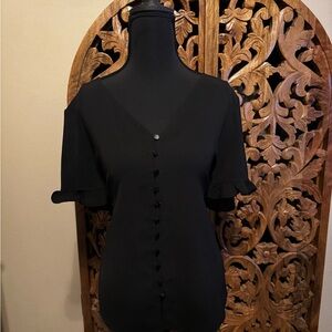 CeCe Black Ruffle Sleeve Blouse